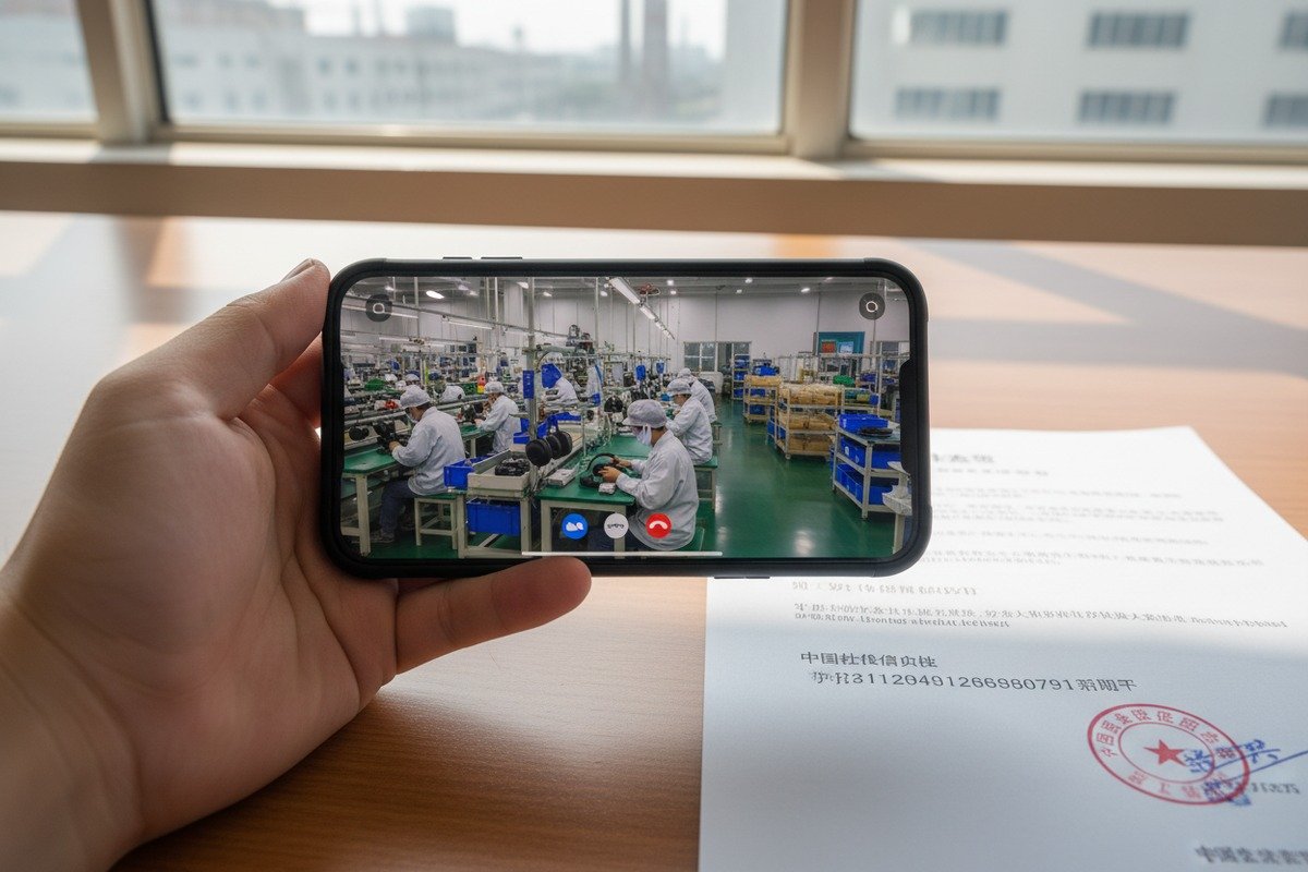 Verifying headphone supplier facility ownership through business codes and live video tours (ID#2)